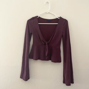 Long Sleeved Burgundy Peplum Shirt